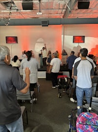 a group of people in a room