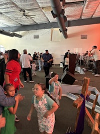a group of people in a church