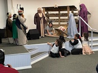 nativity scene with children on stage