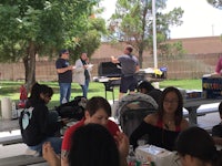 a group of people at a picnic